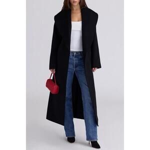 New HOUSE OF CB Cocoon Wool Blend Shawl Collar Coat In Black Size M $399